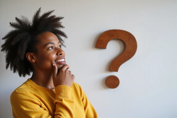 A person looking at a question mark icon, representing frequently asked questions.